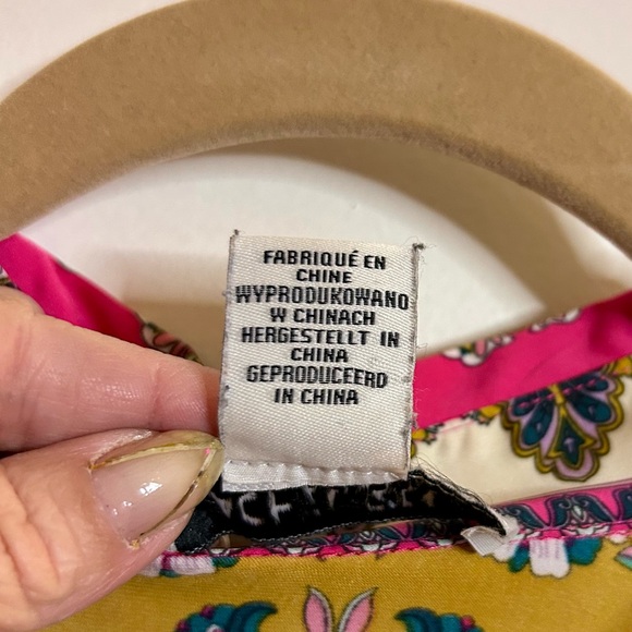 Rachel Zoe Boho Button Down Shirt Mustard Yellow & Fuchsia Collared Print Top XS - Picture 6 of 14